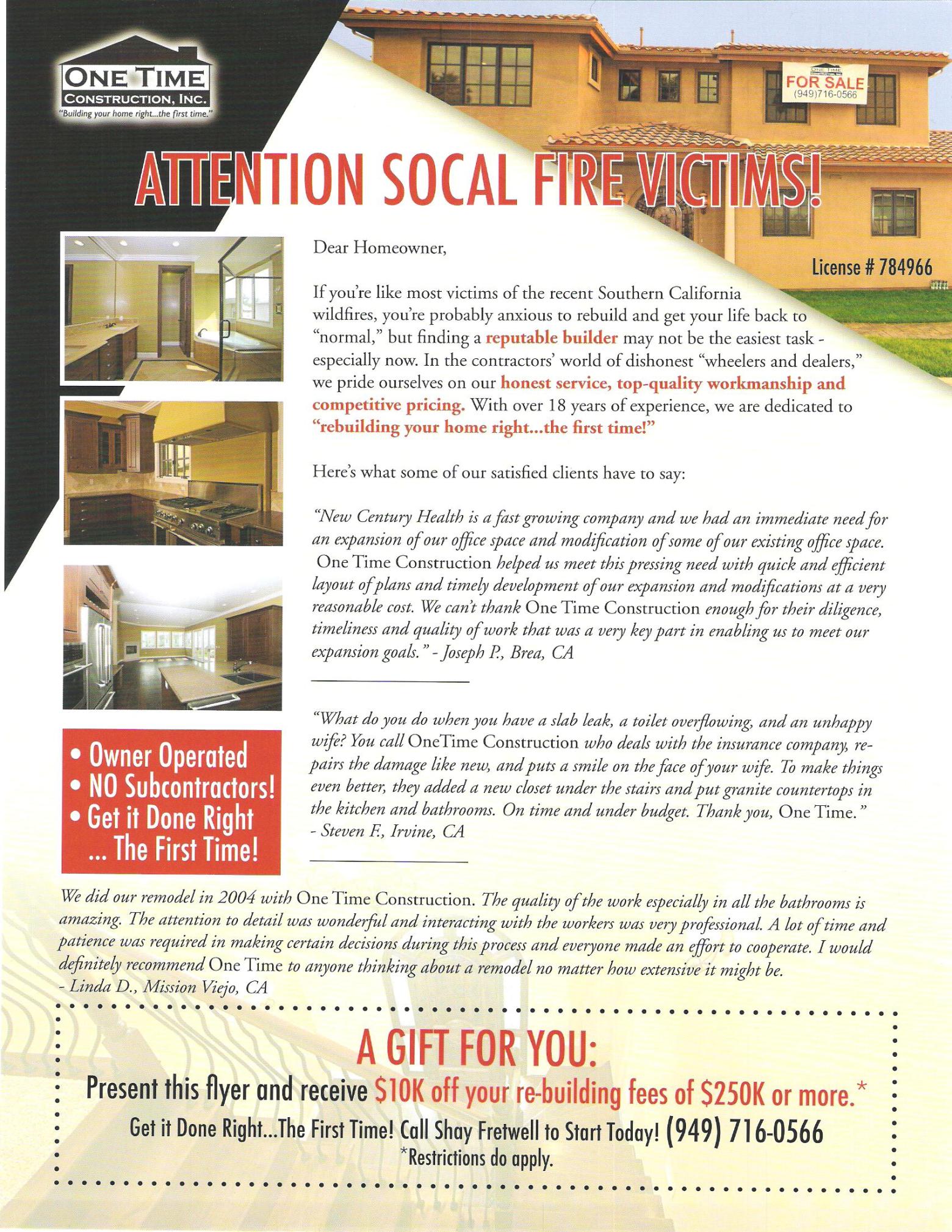 Orange County Fire Relief Flyer